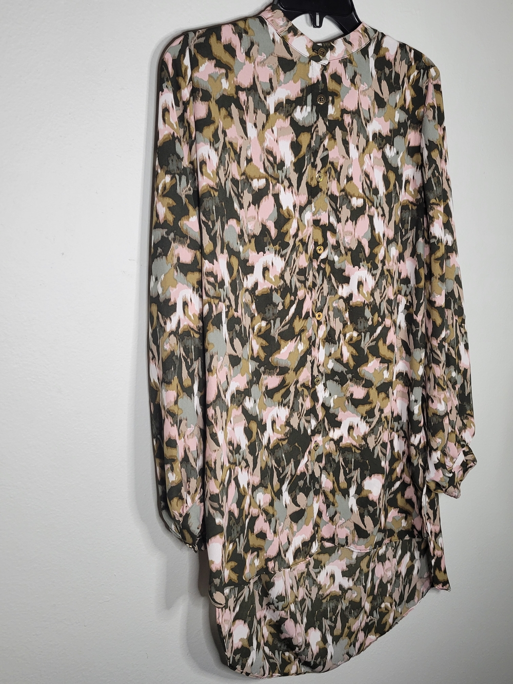 Abstract Floral Button-Up Tunic in Olive, Blush & Taupe